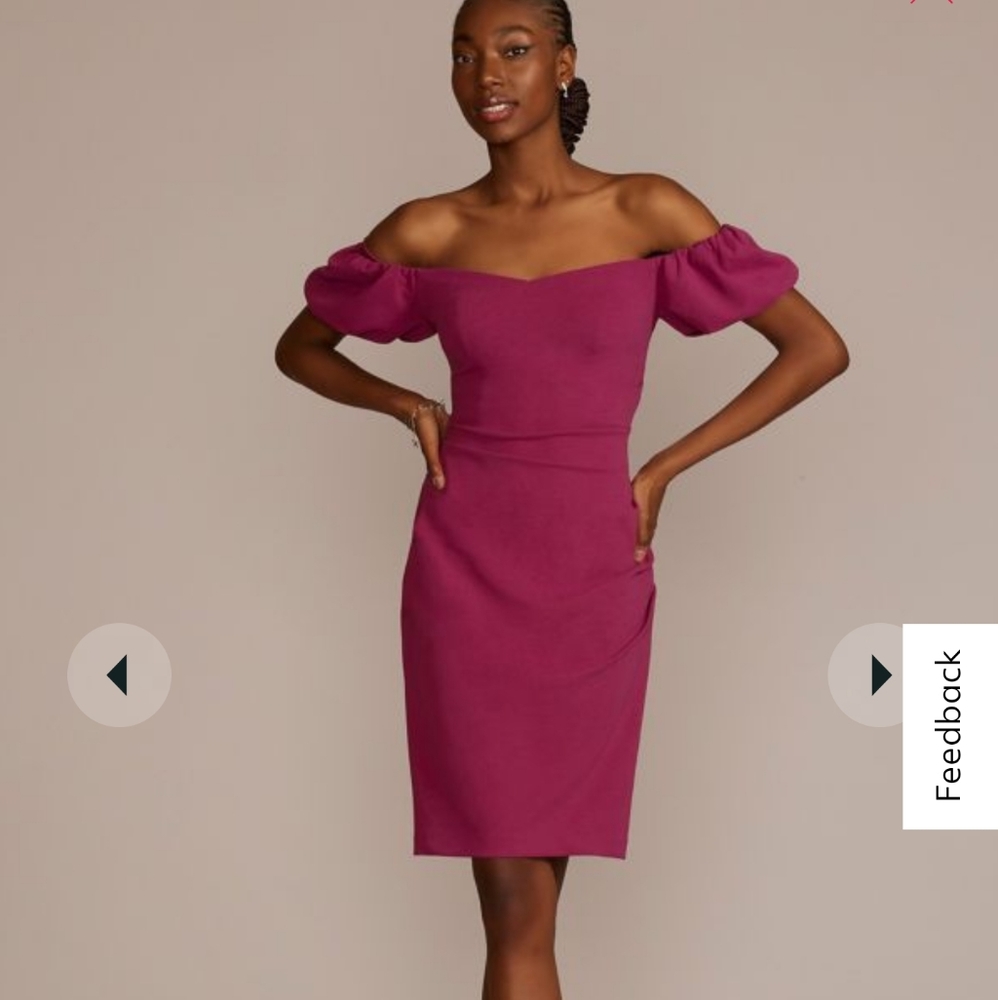 BRAND NEW!!! Davids Bridal Off the Shoulder Puff Sleeve Midi Dress